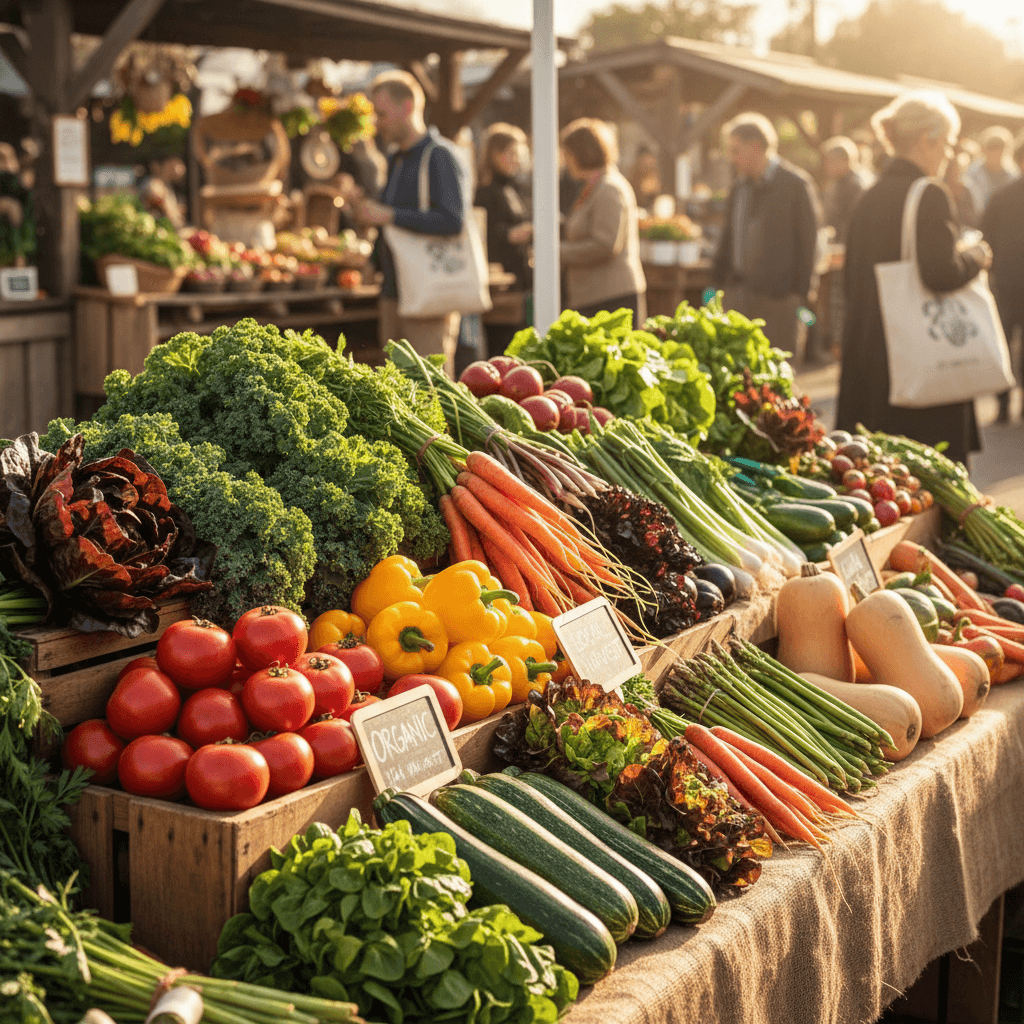 Colorful fresh organic vegetables at market