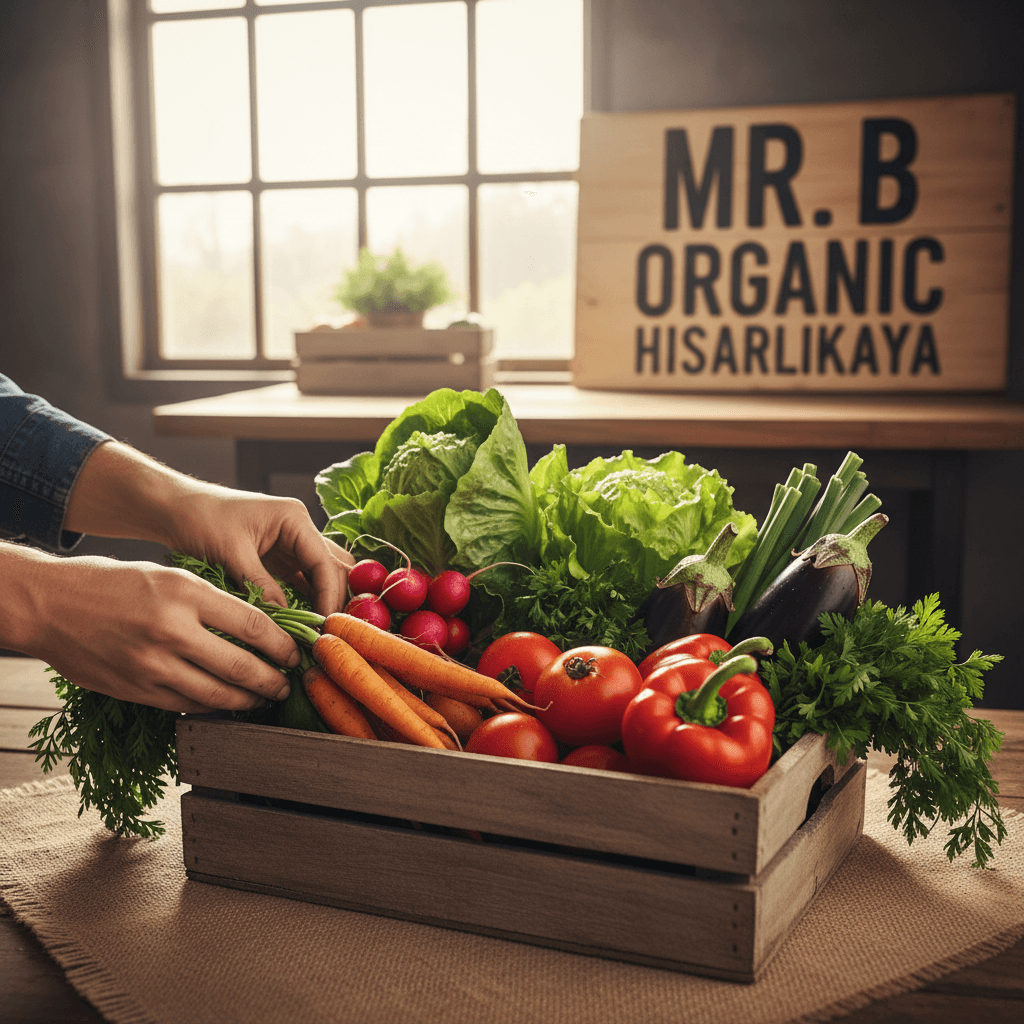Organic vegetables in wooden crate