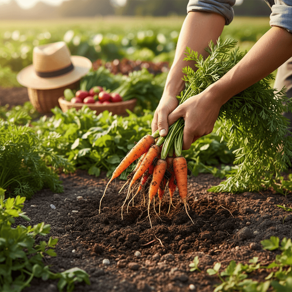 Harvesting fresh organic vegetables