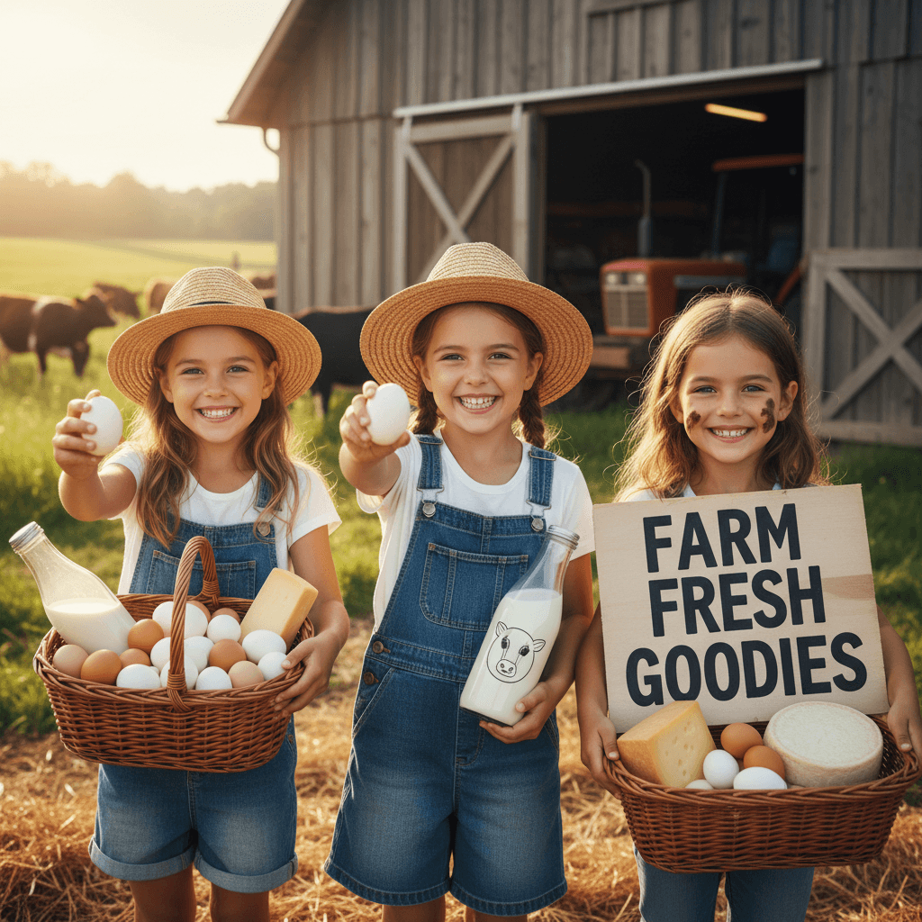 Visitors with farm products after tour